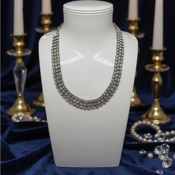 Unique Vintage Jewelry - Vinatge Rhinestone Collar triple layer choker
